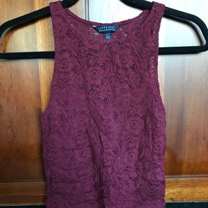 Sexy Dark Red Lace High-Neck Crop Top