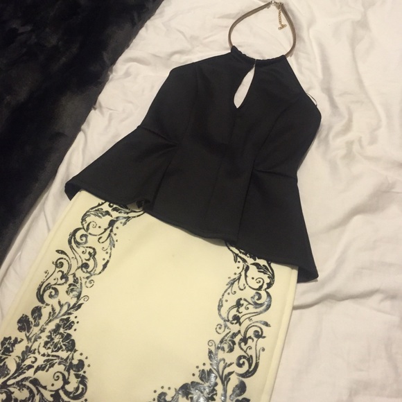 Bebe Peplum Black/Ivory Dress