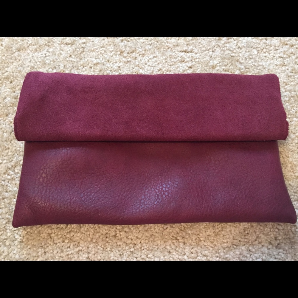 Burgundy suede clutch