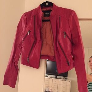 Red faux leather jacket