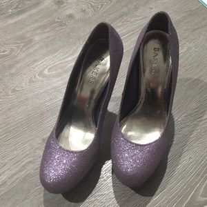 Purple sparkly bakers heels.