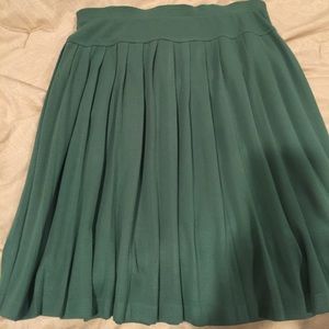 Green Pleated Wool Blend Skirt.