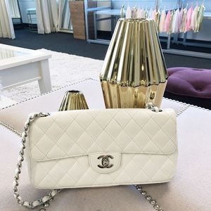 Chanel Classic White Caviar East West Bag
