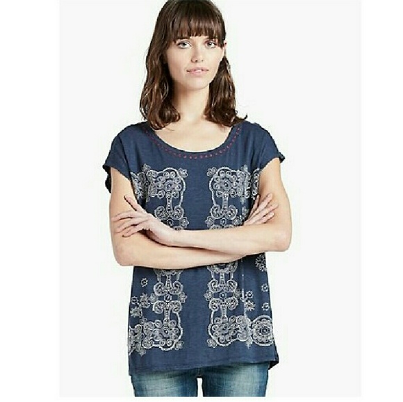 NWT! Lucky Brand Mirrored Embroidery Tee, XL