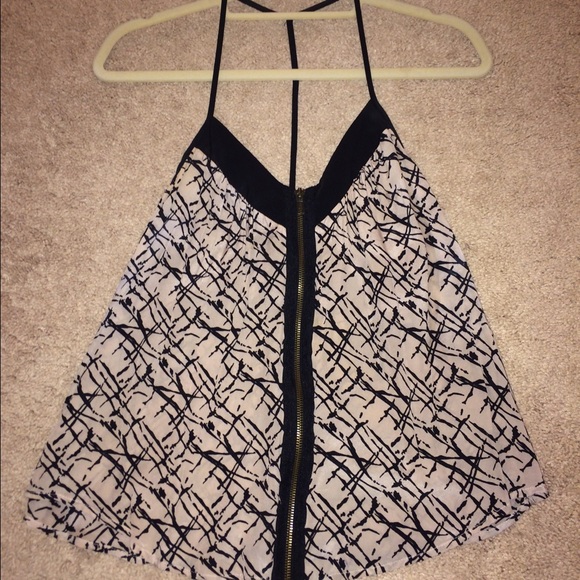 Silk Zip Front Tank (Tan and Black)
