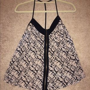 Silk Zip Front Tank (Tan and Black)