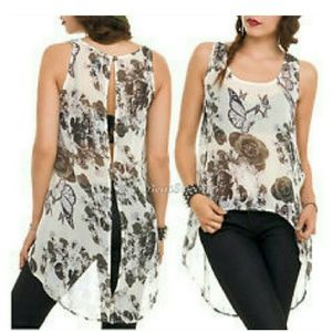 Long butterfly print blouse