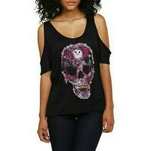 Owl skull cold shoulder shirt