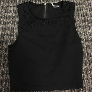 Black crop top with zipper on back detail on front
