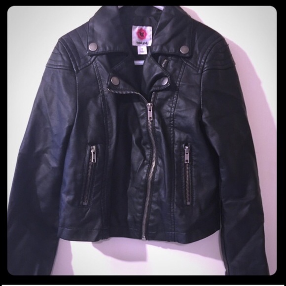 Girls Faux Black Leather Jacket