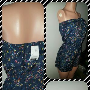Blue strapless romper