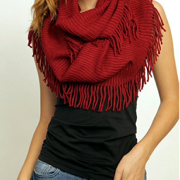 Fall Red Infinity  Fringe Scarf