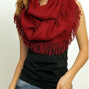 Fall Red Infinity  Fringe Scarf