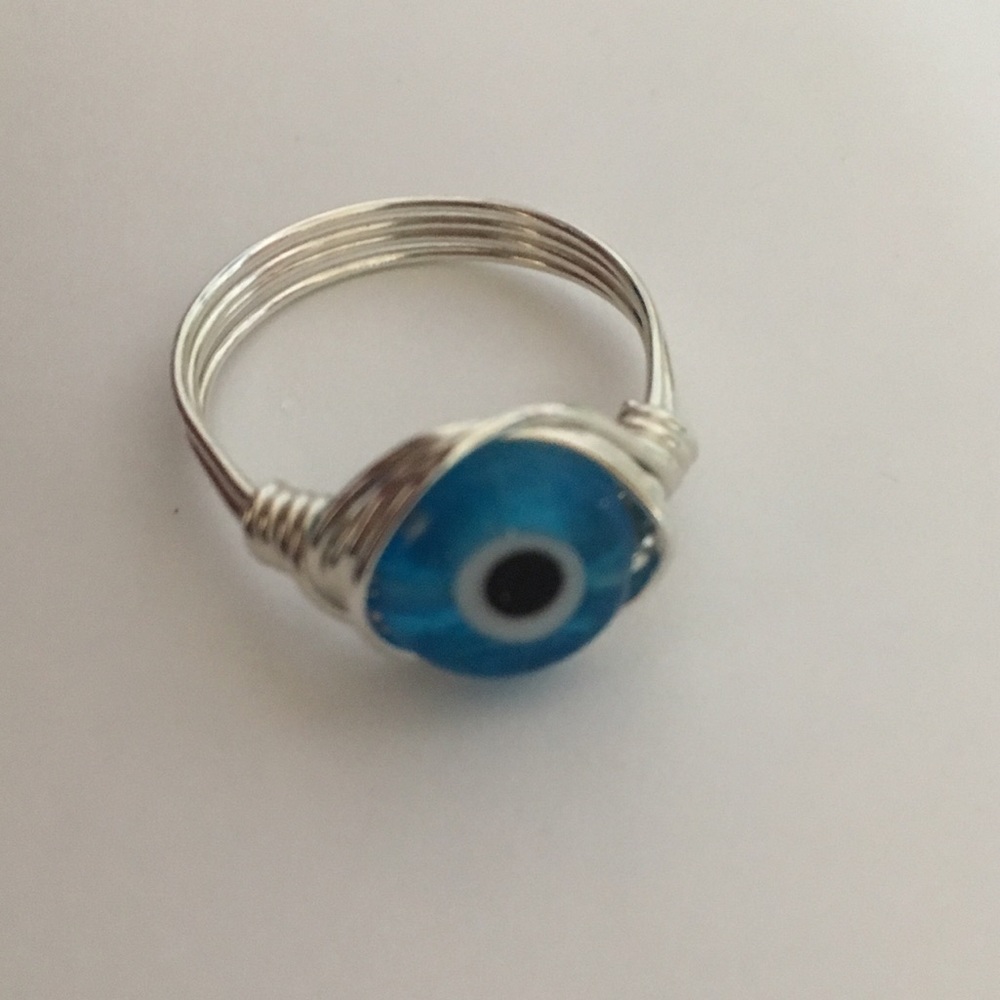 Evil Eye Silver WireWrapped Ring - Picture 4 of 5