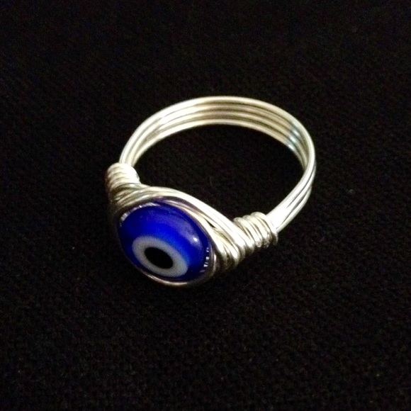 Evil Eye Silver WireWrapped Ring - Picture 2 of 5