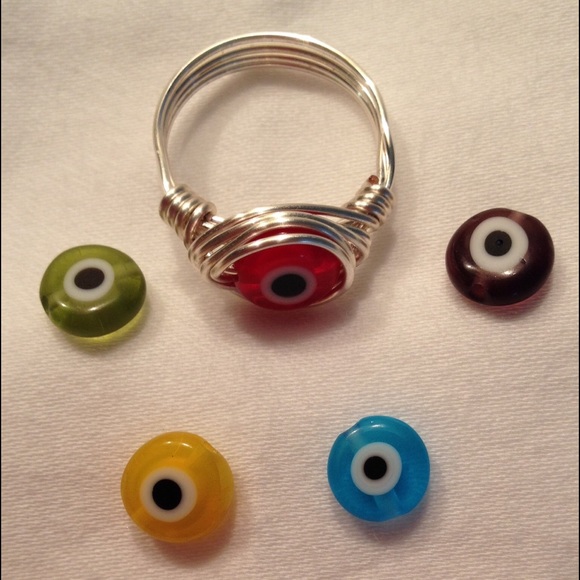 Evil Eye Silver WireWrapped Ring - Picture 3 of 5