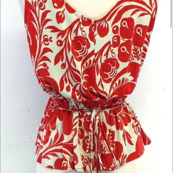 Diane Von Furstenberg Red & Cream Floral Wrap Top - Picture 3 of 4