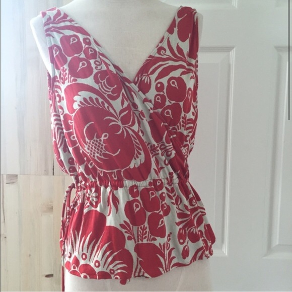 Diane Von Furstenberg Red & Cream Floral Wrap Top - Picture 4 of 4