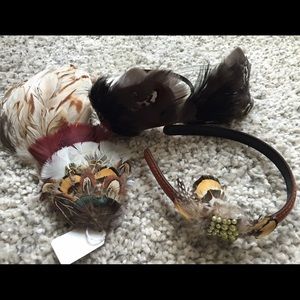 Handmade feather comb and headband lot.