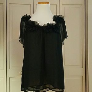 Loft Black Flower Detail Blouse