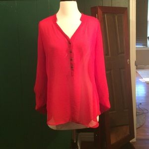 Sheer red button up tunic