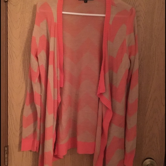 Coral and tan chevron cardigan