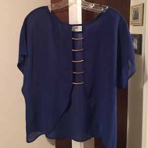 Blue sheer gold plated back top