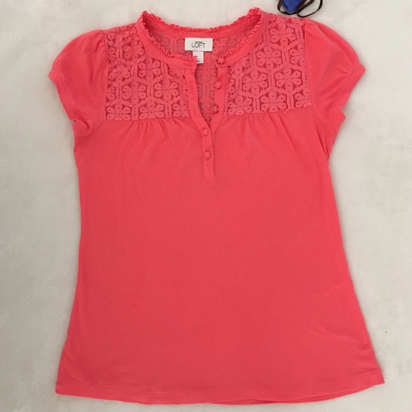 LOFT Cotton and Lace Tee