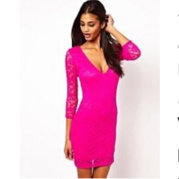 ASOS Bodycon Dress in Hot Pink Lace