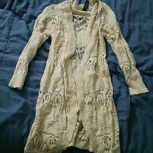 Long cream crochet cardigan