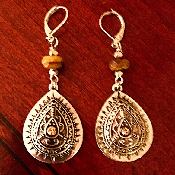 Silver (sp) drop earrings w/ scrollwork & gems
