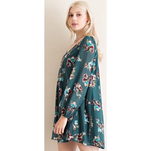 ❗️CLEARANCE❗️Green Floral  Tunic Dress S M L - Picture 3 of 4