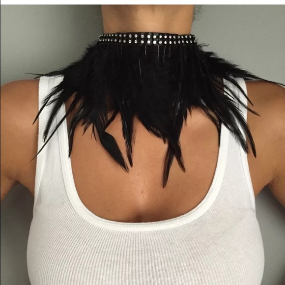 Jewelry - Designer black feather & rhinestone choker