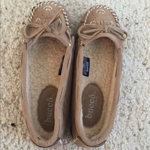 Taupe Bucco moccasins