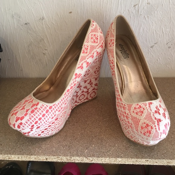 Pink lace wedges