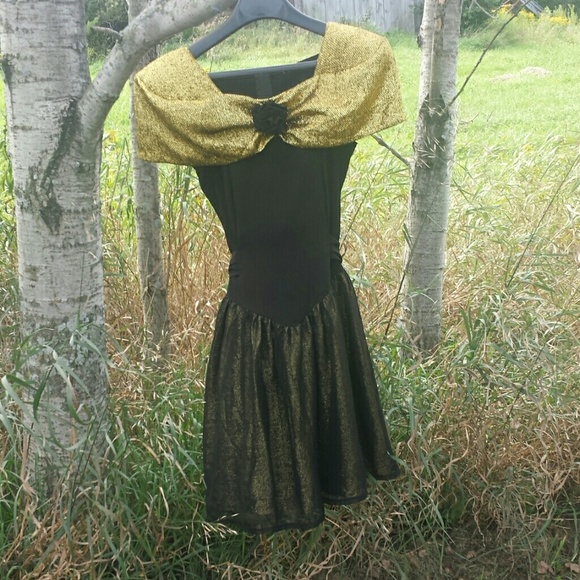 Vintage 1980s gold black rose prom dress