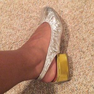 Lanvin metallic silver w/gold heal