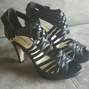 Strapped, heeled sandals