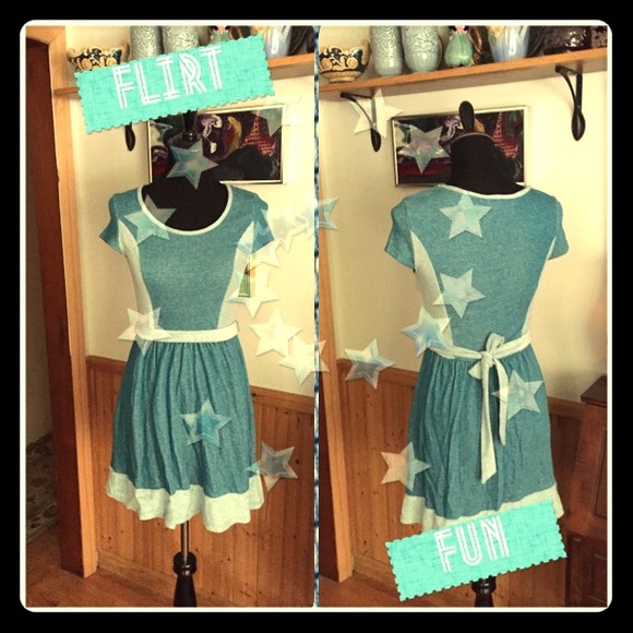 Teal blue heather knit dress 1