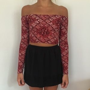 Honey Punch Off Shoulder Printed Crop Top