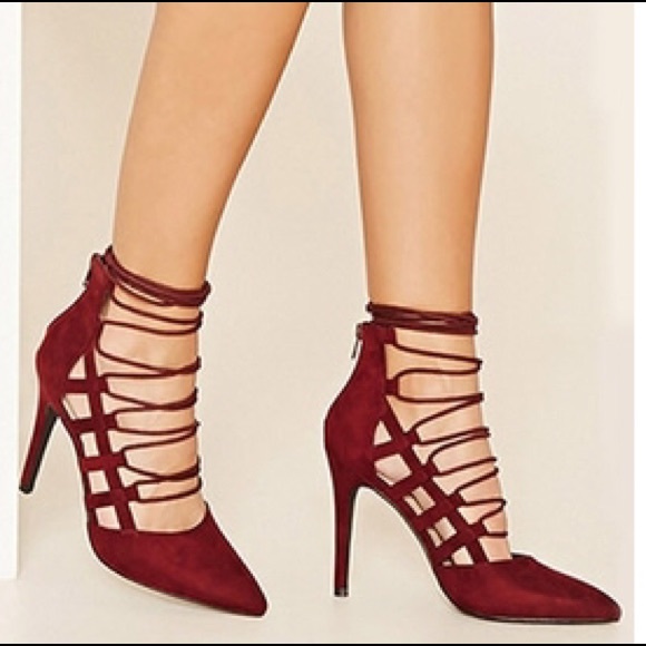 Burgundy Lace Up Heels