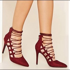 Burgundy Lace Up Heels