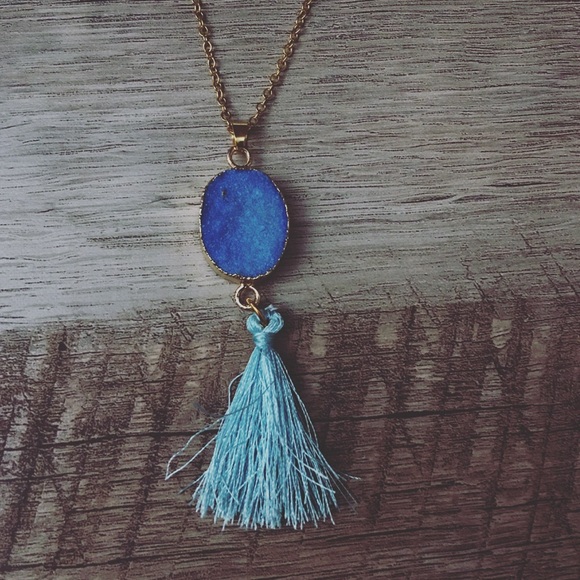 Blue amethyst druzy tassel on gold