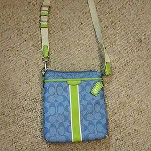 Blue and green Coach Swingpack Crossbody Purse