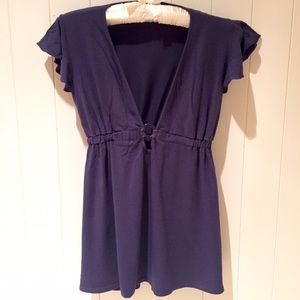 Ella Moss Navy Deep V-Neck Tee with Keyhole