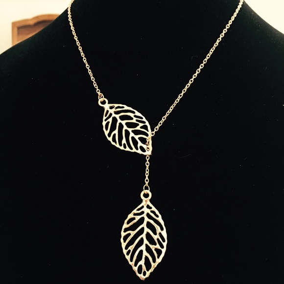 Double "Gold" Leaf Lariat Necklace