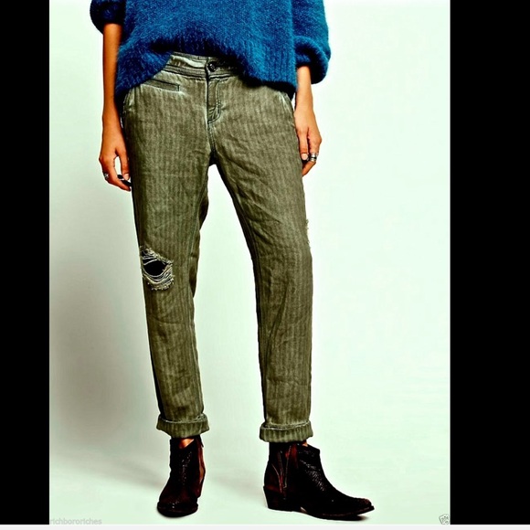 Free People olive green Relaxed Herringbone Pant 2 - Picture 2 of 4