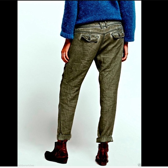 Free People olive green Relaxed Herringbone Pant 2 - Picture 4 of 4