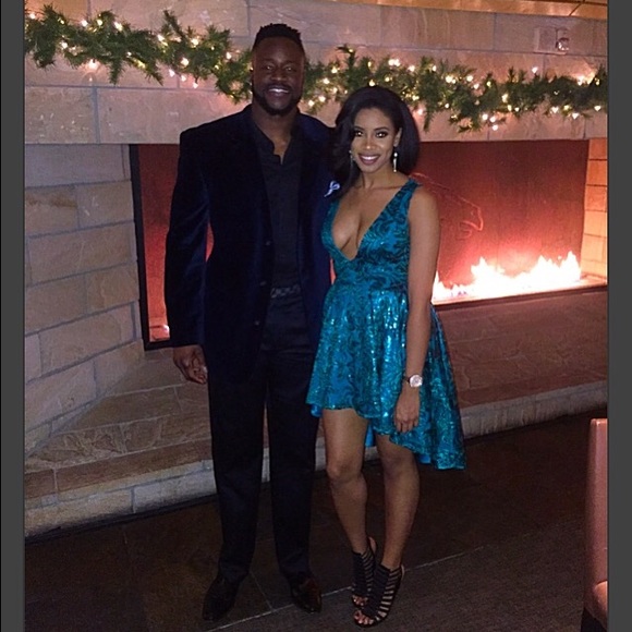 Teal hi-lo sequin party dress from BeBe