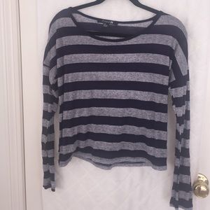 Blue and grey striped long sleeved shirt